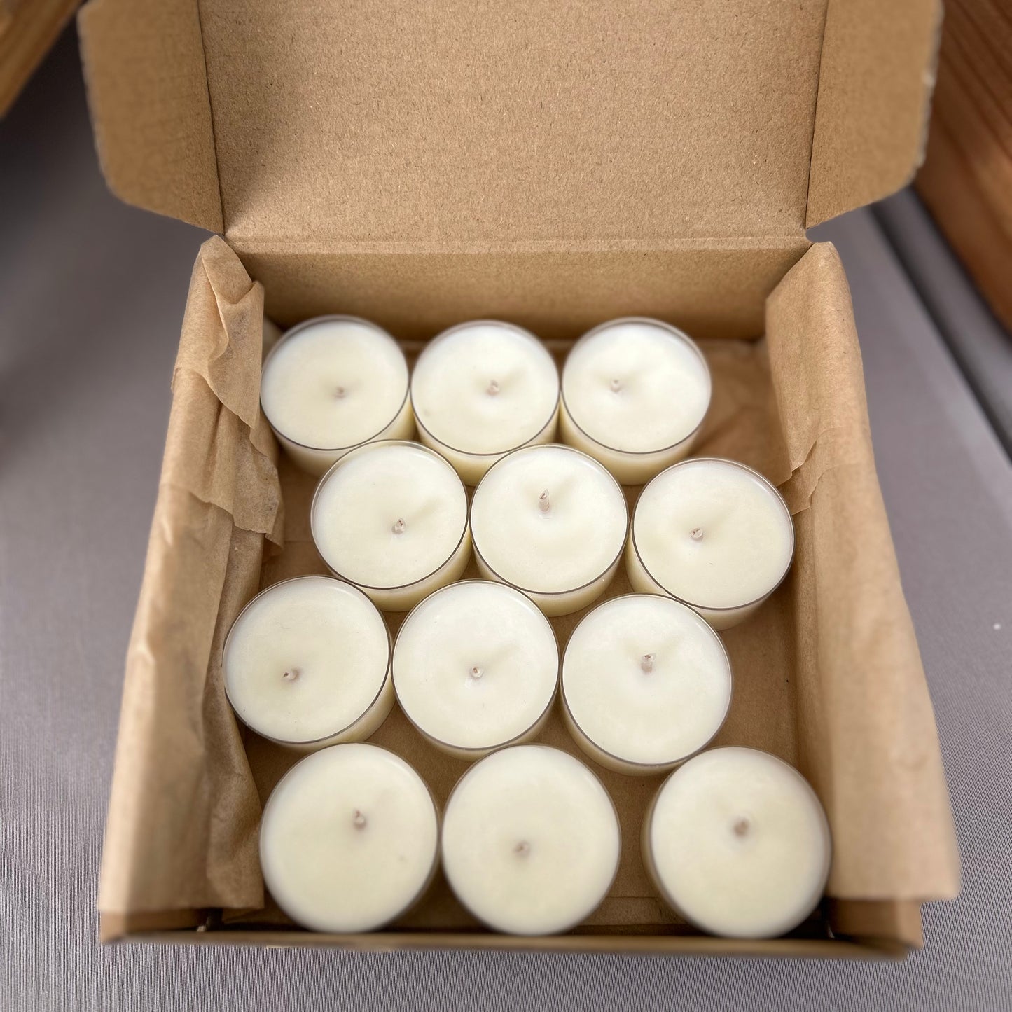 Box of 12 Unscented Soy Wax Tealights (4-6 hr burn)