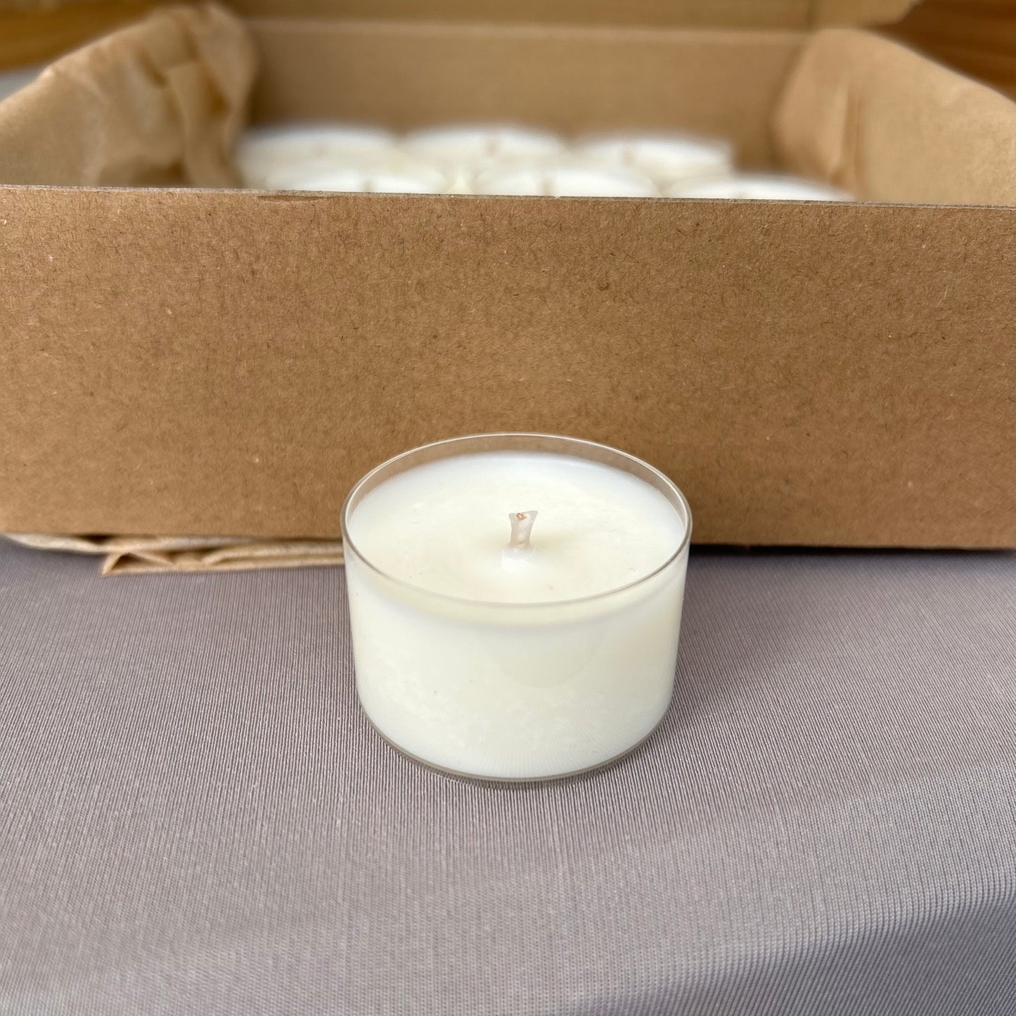 Box of 12 Unscented Soy Wax Tealights (4-6 hr burn)