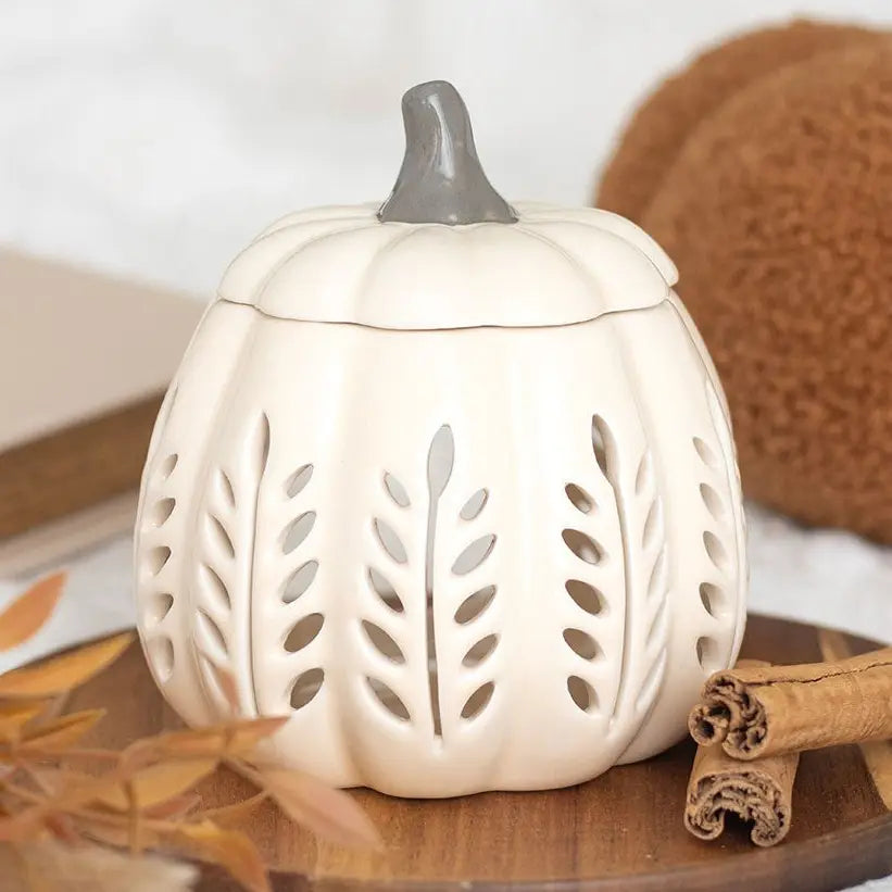 Cream Autumn Leaf Cut Out Pumpkin Wax Warmer